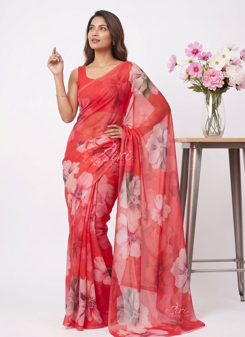 Beautiful Digital Print Premium Soft Siri Chiffon Saree