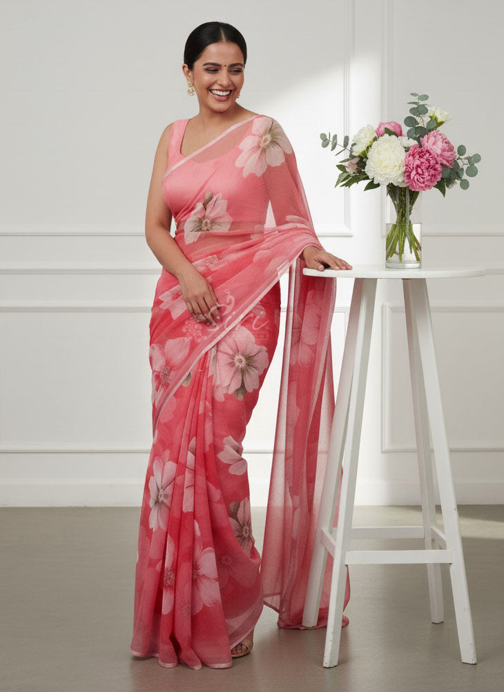 Beautiful Digital Print Premium Soft Siri Chiffon Saree