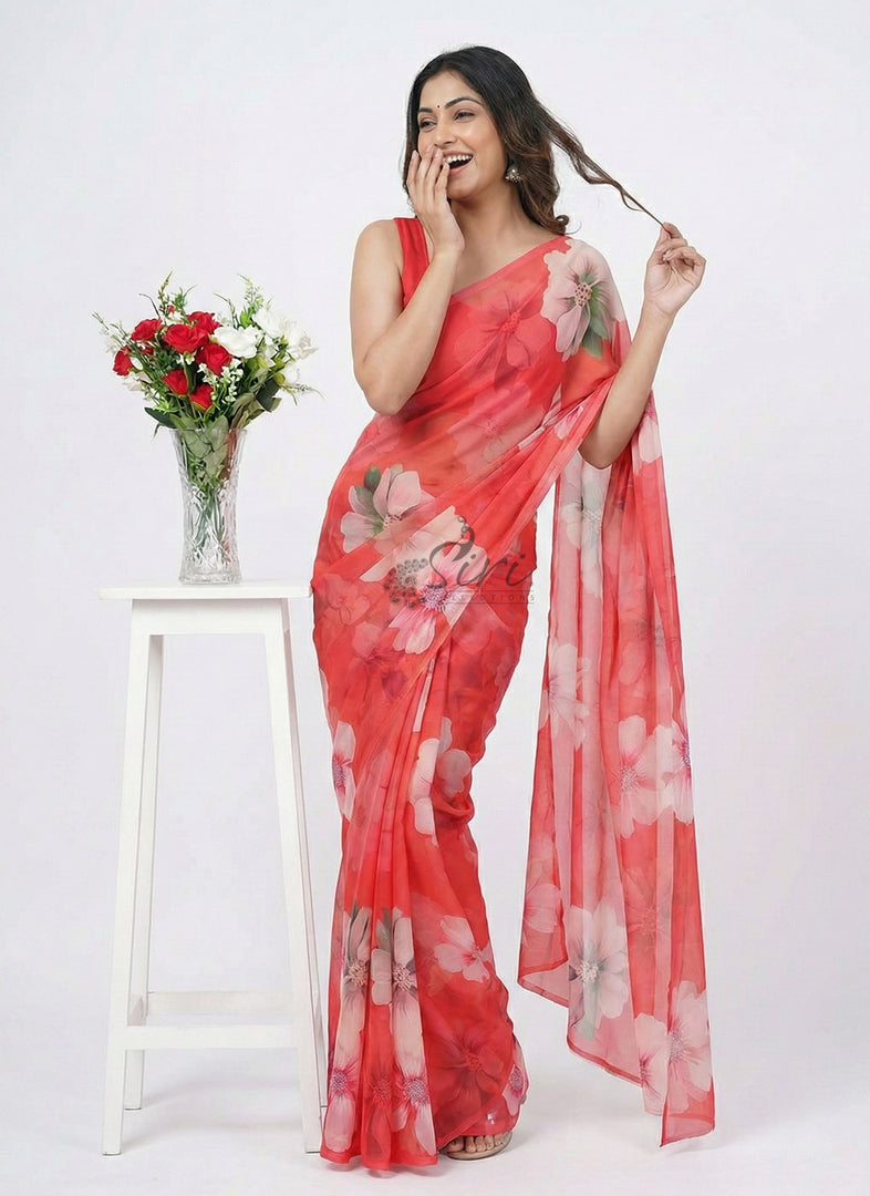 Beautiful Digital Print Premium Soft Siri Chiffon Saree