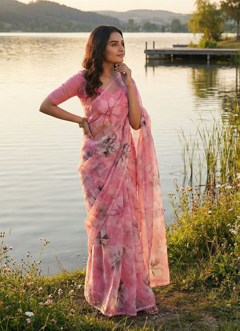 Beautiful Digital Print Premium Soft Siri Chiffon Saree
