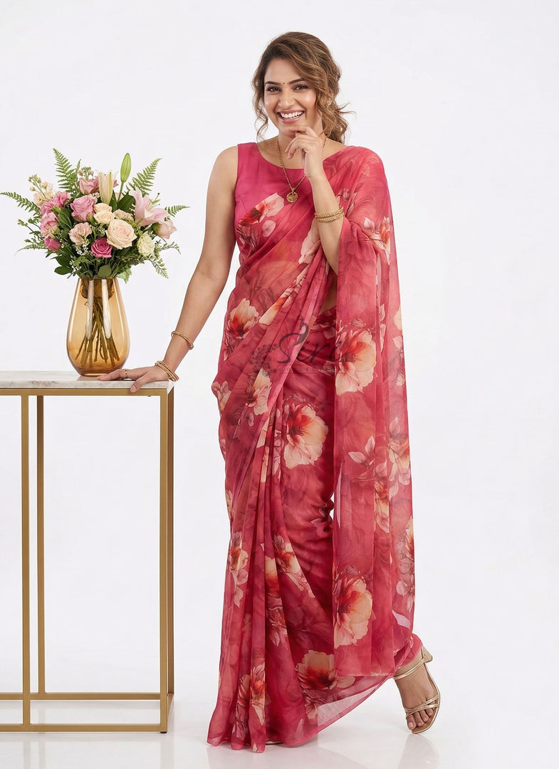 Beautiful Digital Print Premium Soft Siri Chiffon Saree