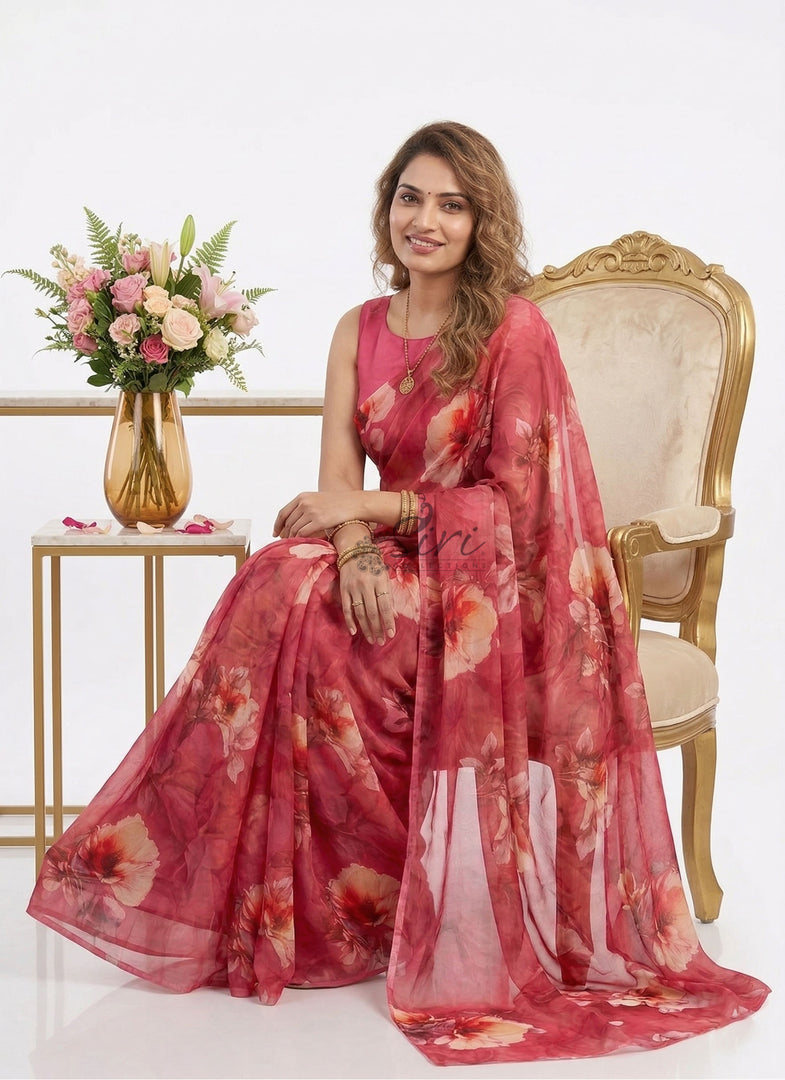 Beautiful Digital Print Premium Soft Siri Chiffon Saree