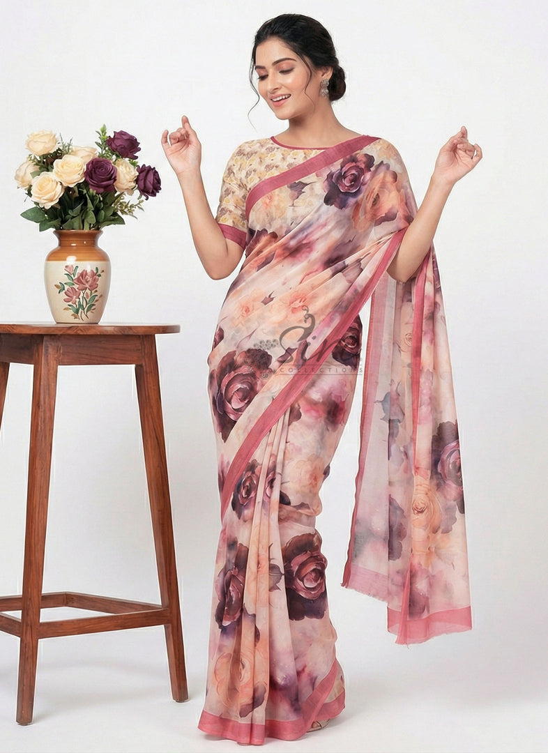Beautiful Digital Print Soft Siri Chiffon Saree with Blouse