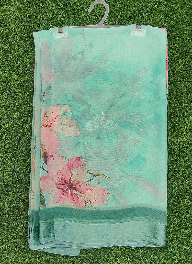 Beautiful Digital Print Soft Siri Chiffon Saree with Blouse