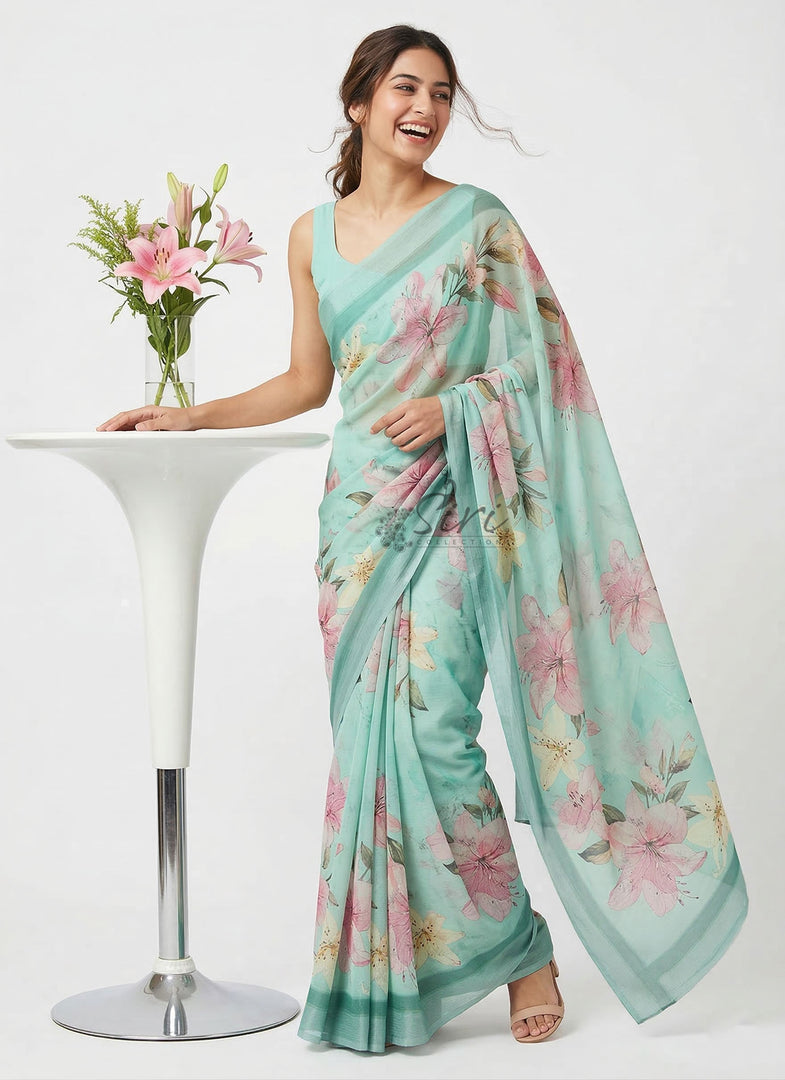 Beautiful Digital Print Soft Siri Chiffon Saree with Blouse