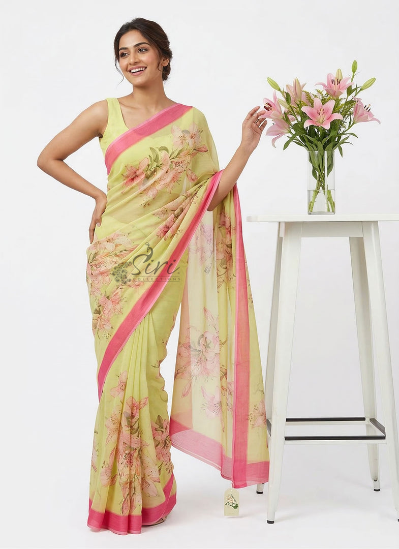 Beautiful Digital Print Soft Siri Chiffon Saree with Blouse