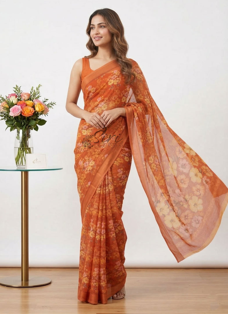 Beautiful Digital Print Soft Siri Chiffon Saree with Blouse