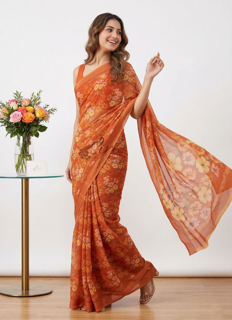 Beautiful Digital Print Soft Siri Chiffon Saree with Blouse