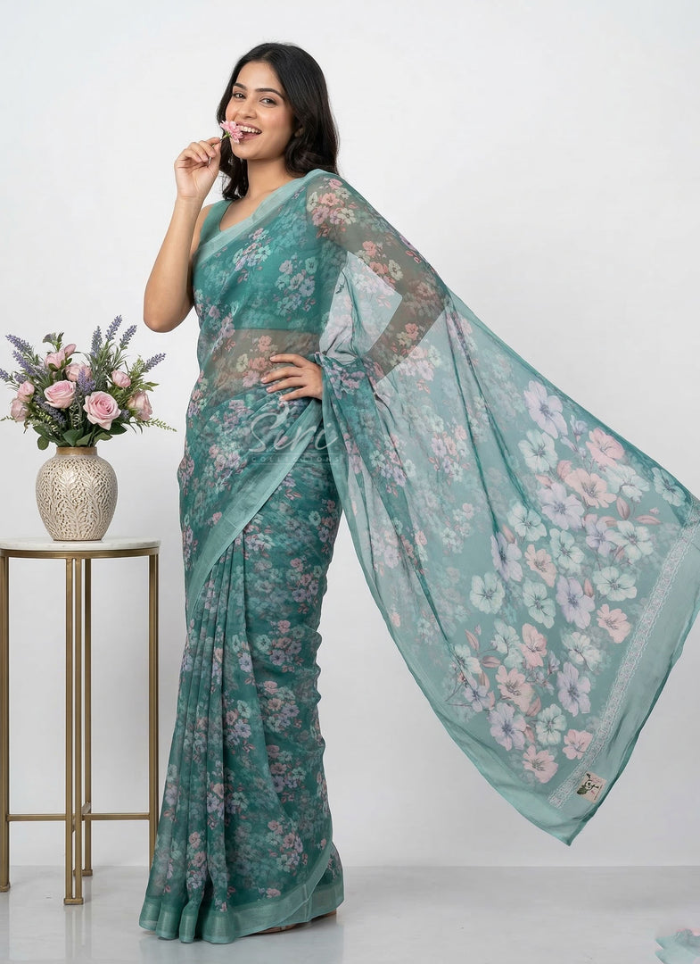 Beautiful Digital Print Soft Siri Chiffon Saree with Blouse