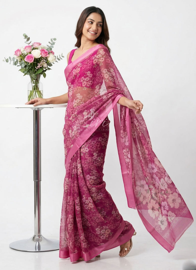 Beautiful Digital Print Soft Siri Chiffon Saree with Blouse