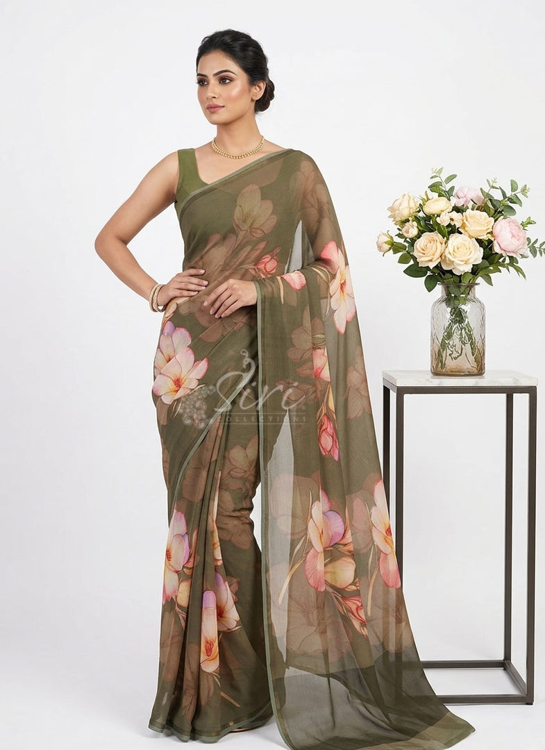 Beautiful Digital Print Soft Siri Chiffon Saree with Blouse