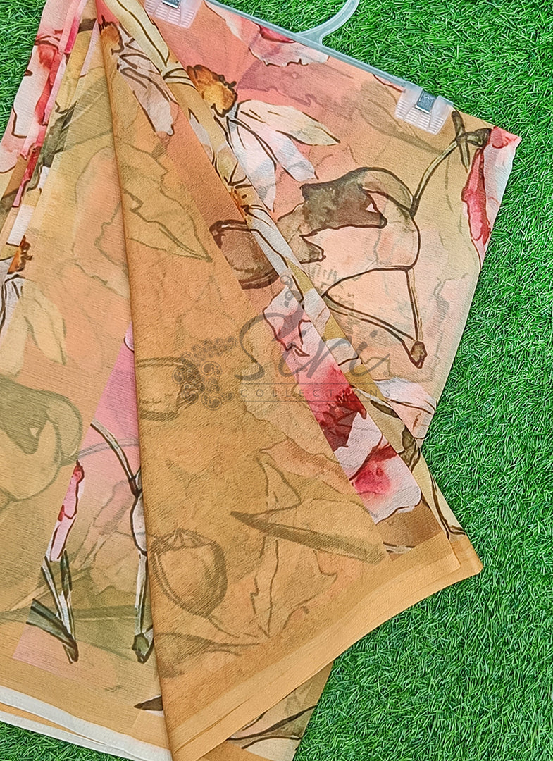 Beautiful Digital Print Soft Siri Chiffon Saree with Blouse