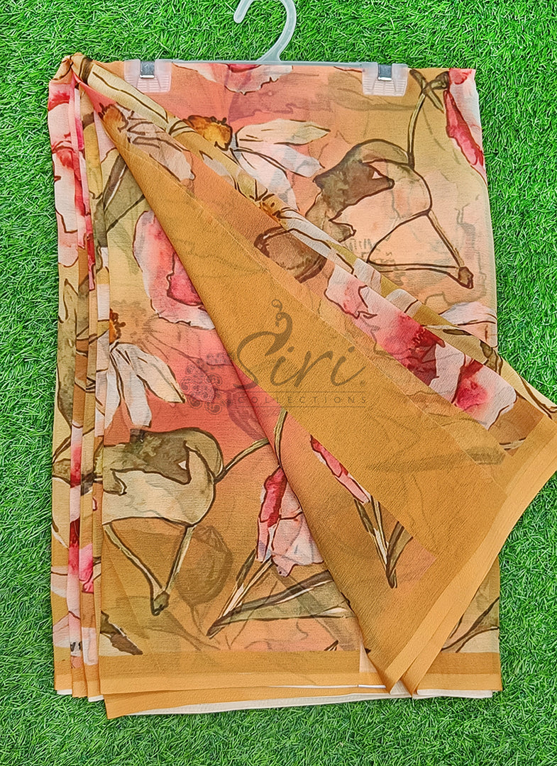 Beautiful Digital Print Soft Siri Chiffon Saree with Blouse
