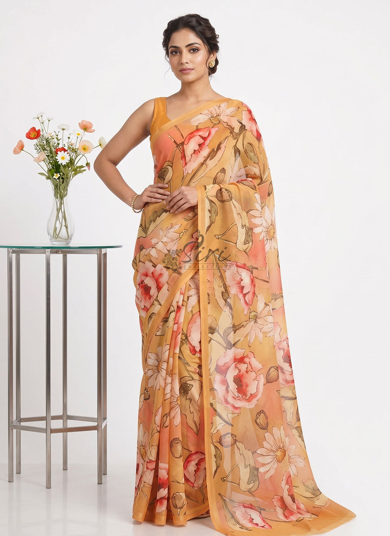 Beautiful Digital Print Soft Siri Chiffon Saree with Blouse