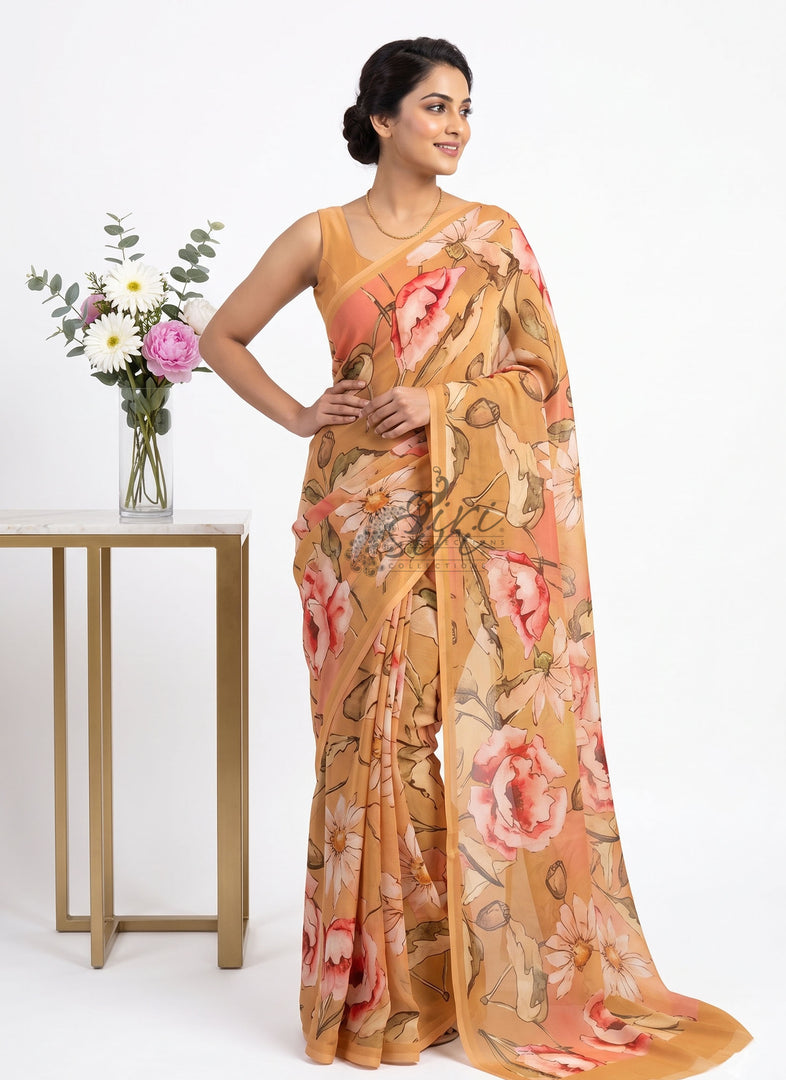 Beautiful Digital Print Soft Siri Chiffon Saree with Blouse