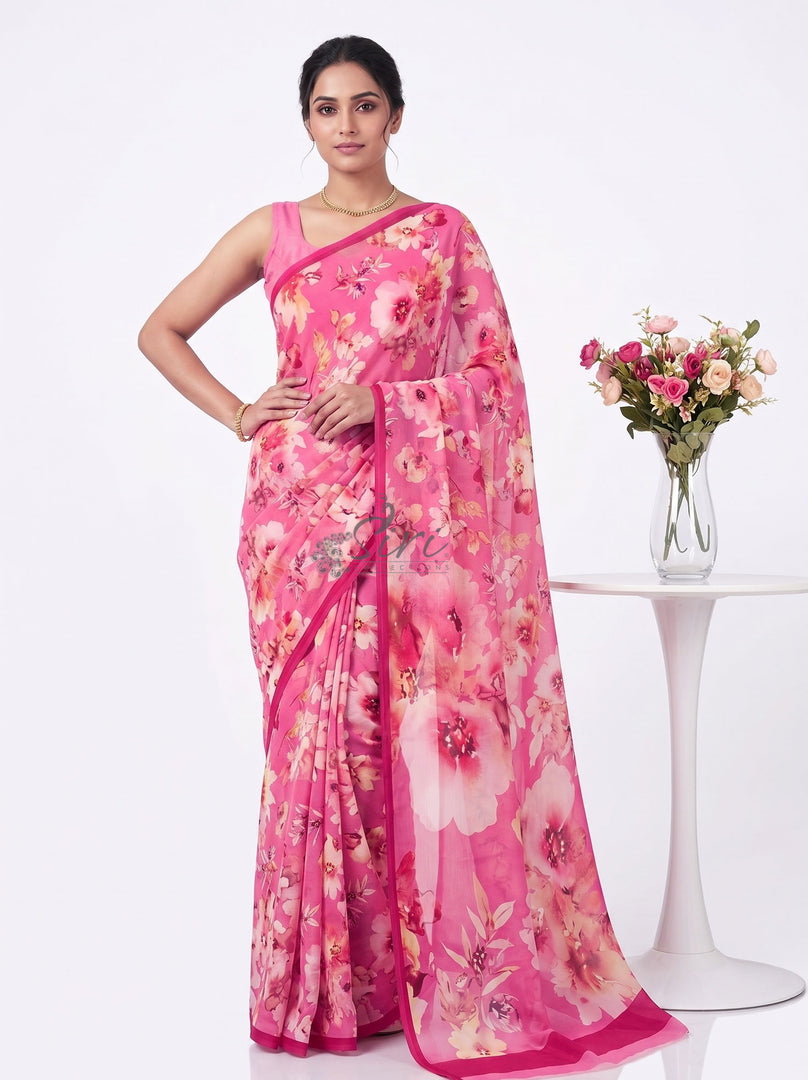 Beautiful Digital Print Soft Siri Chiffon Saree with Blouse