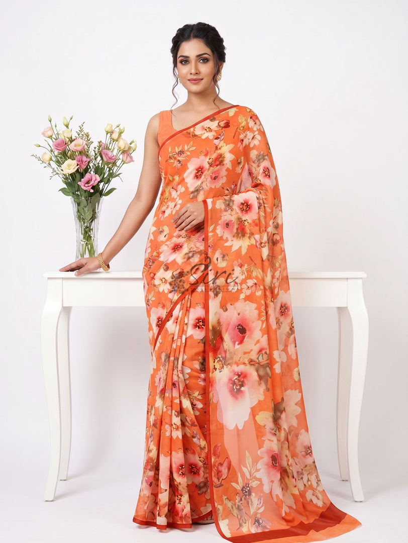 Beautiful Digital Print Soft Siri Chiffon Saree with Blouse