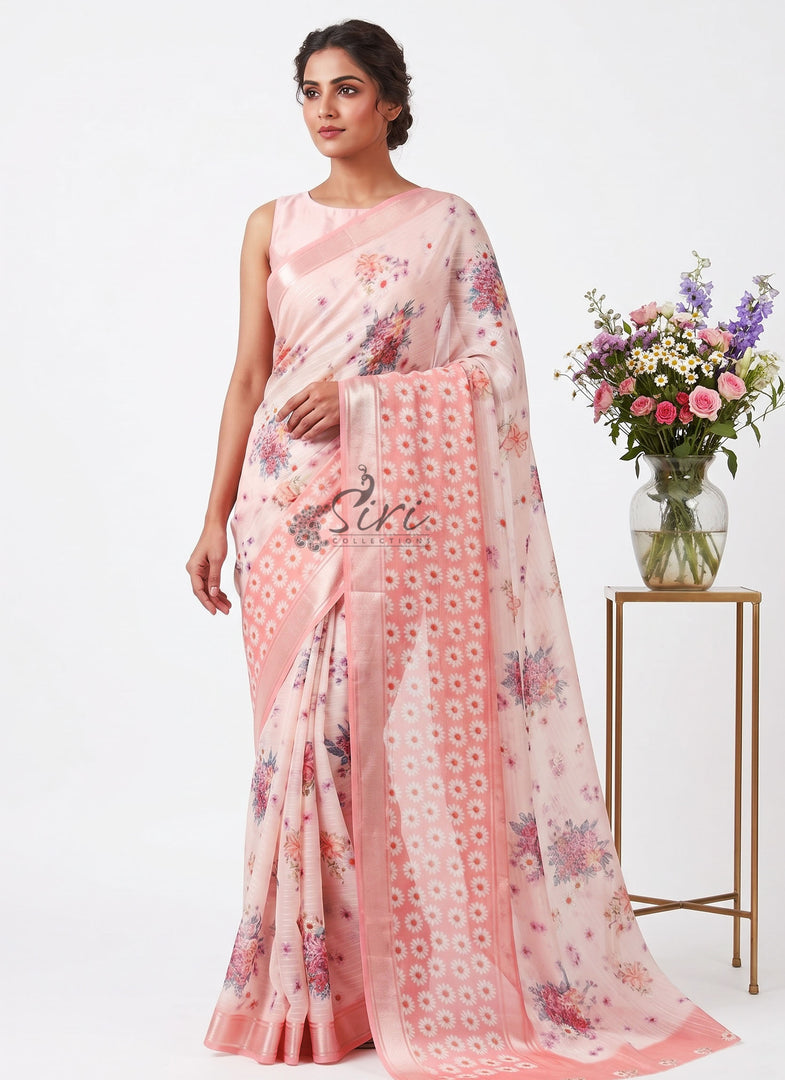 Beautiful Digital Print Soft Siri Chiffon Saree with Blouse