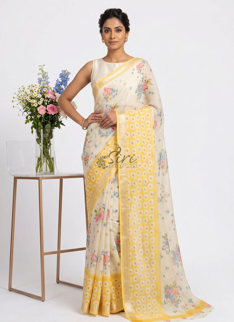 Beautiful Digital Print Soft Siri Chiffon Saree with Blouse