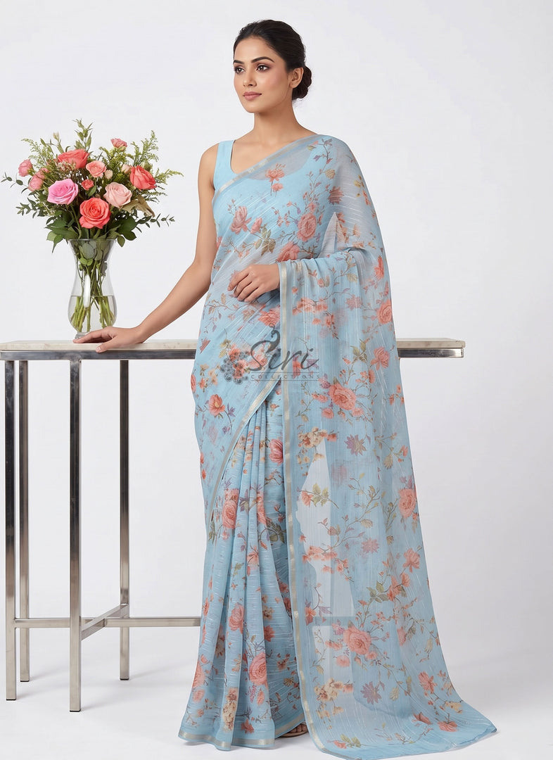 Beautiful Digital Print Soft Siri Chiffon Saree with Blouse