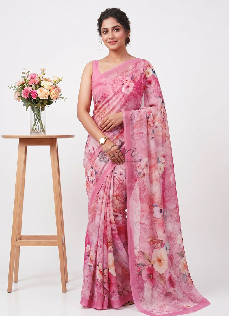 Siri Collections Premium Digital Print Soft Chiffon Saree