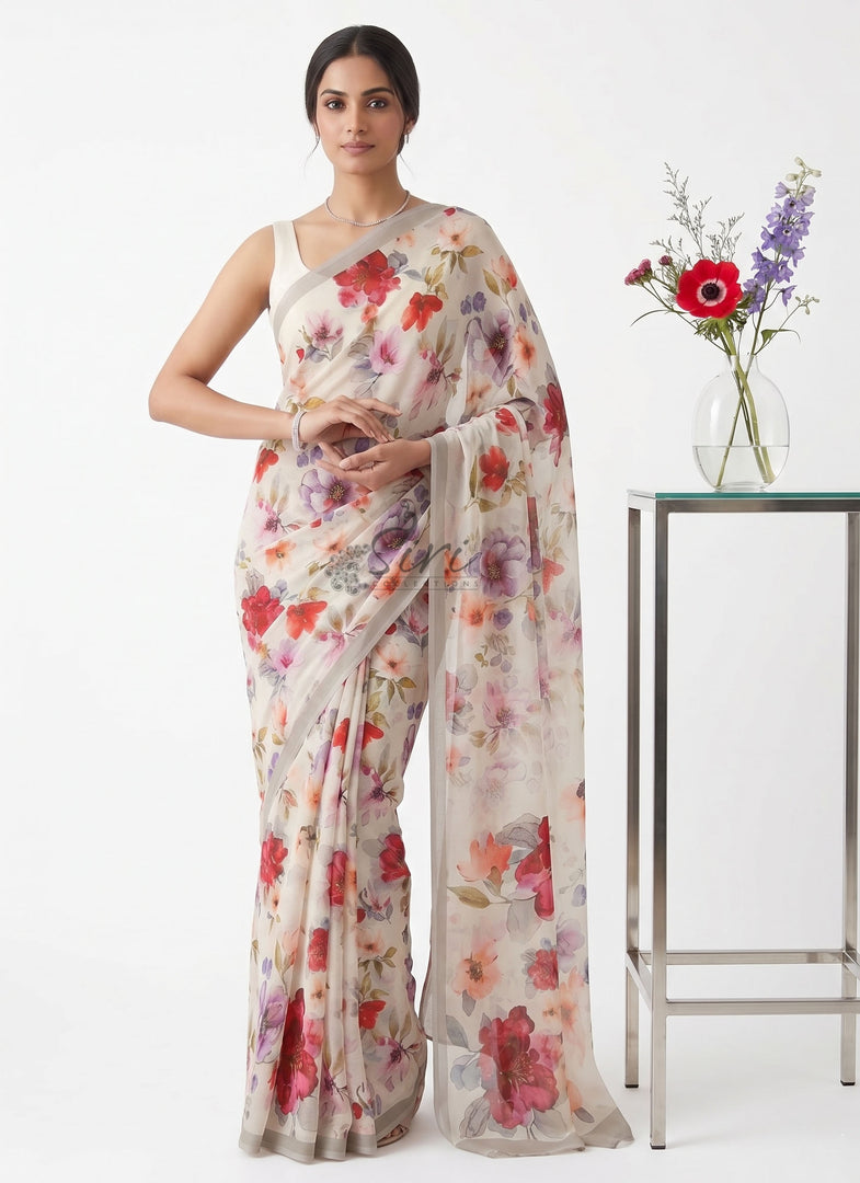 Siri Collections Premium Digital Print Soft Chiffon Saree