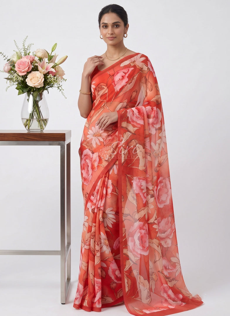 Siri Collections Premium Digital Print Soft Chiffon Saree