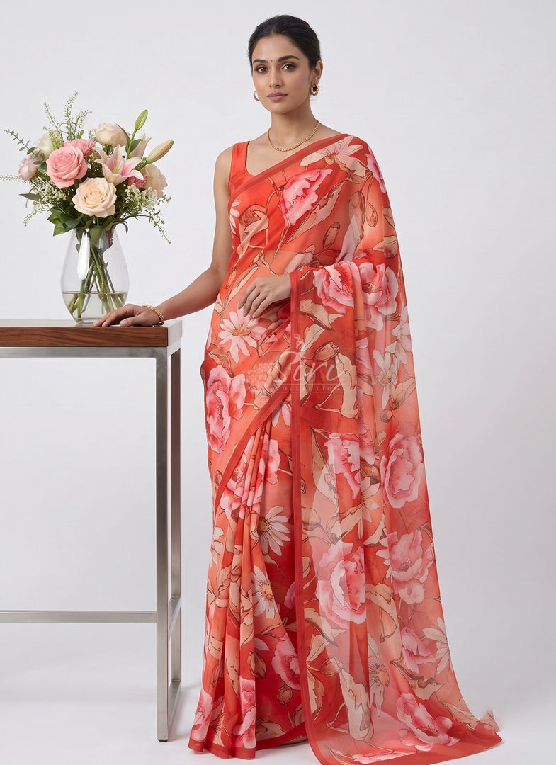 Siri Collections Premium Digital Print Soft Chiffon Saree