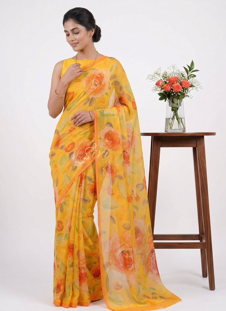 Siri Collections Premium Digital Print Soft Chiffon Saree
