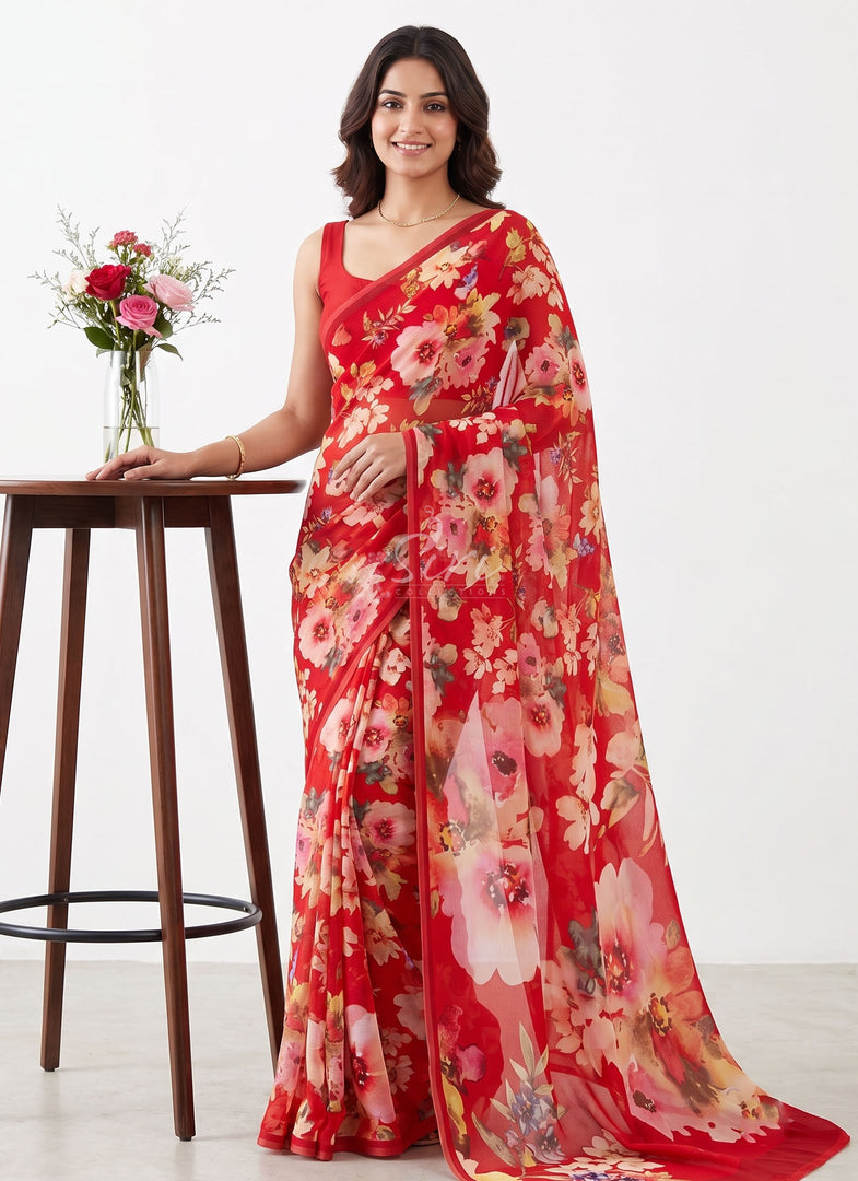 Siri Collections Premium Digital Print Soft Chiffon Saree