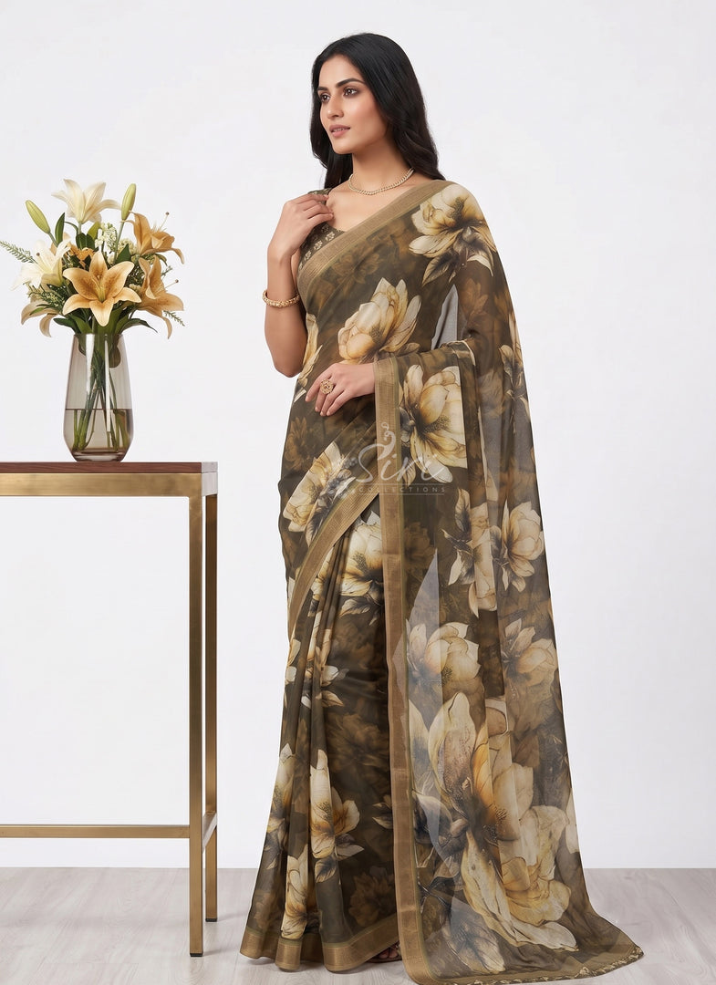 Beautiful Digital Print Soft Siri Chiffon Saree with Blouse