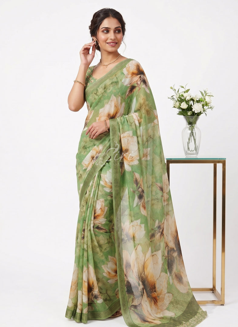 Beautiful Digital Print Soft Siri Chiffon Saree with Blouse