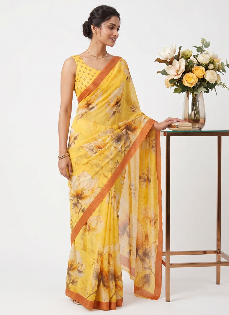 Beautiful Digital Print Soft Siri Chiffon Saree with Blouse