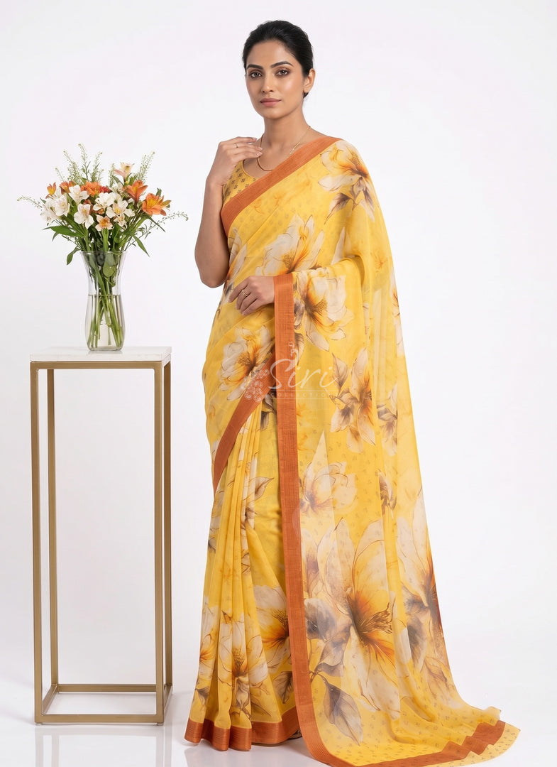 Beautiful Digital Print Soft Siri Chiffon Saree with Blouse