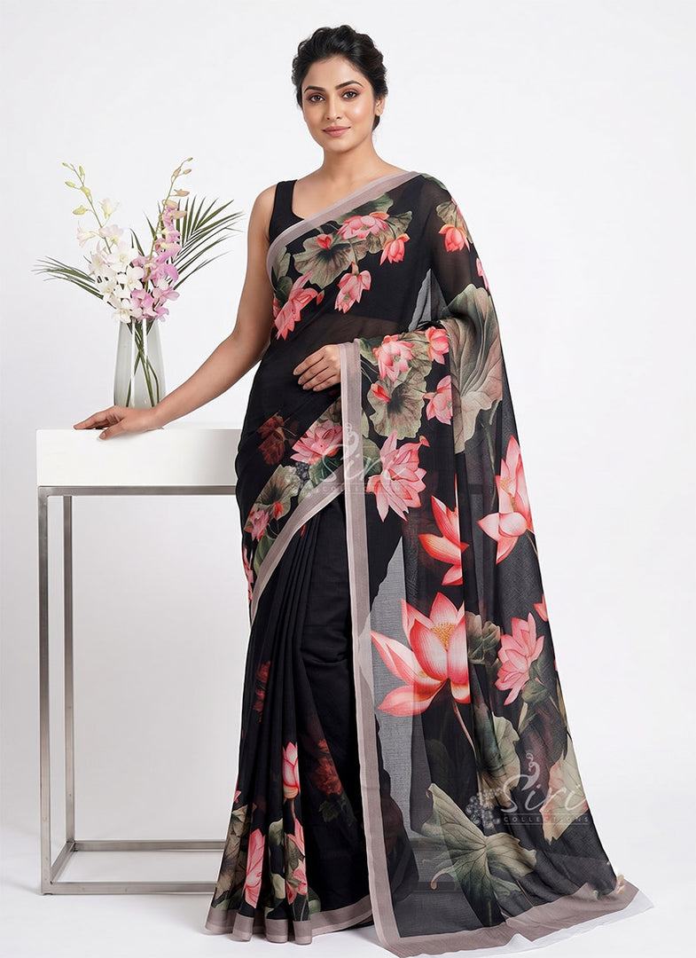 Beautiful Digital Print Soft Siri Chiffon Saree with Blouse