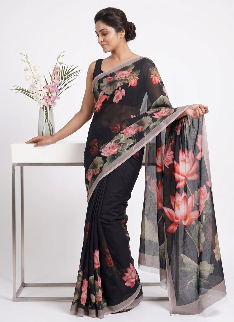 Beautiful Digital Print Soft Siri Chiffon Saree with Blouse