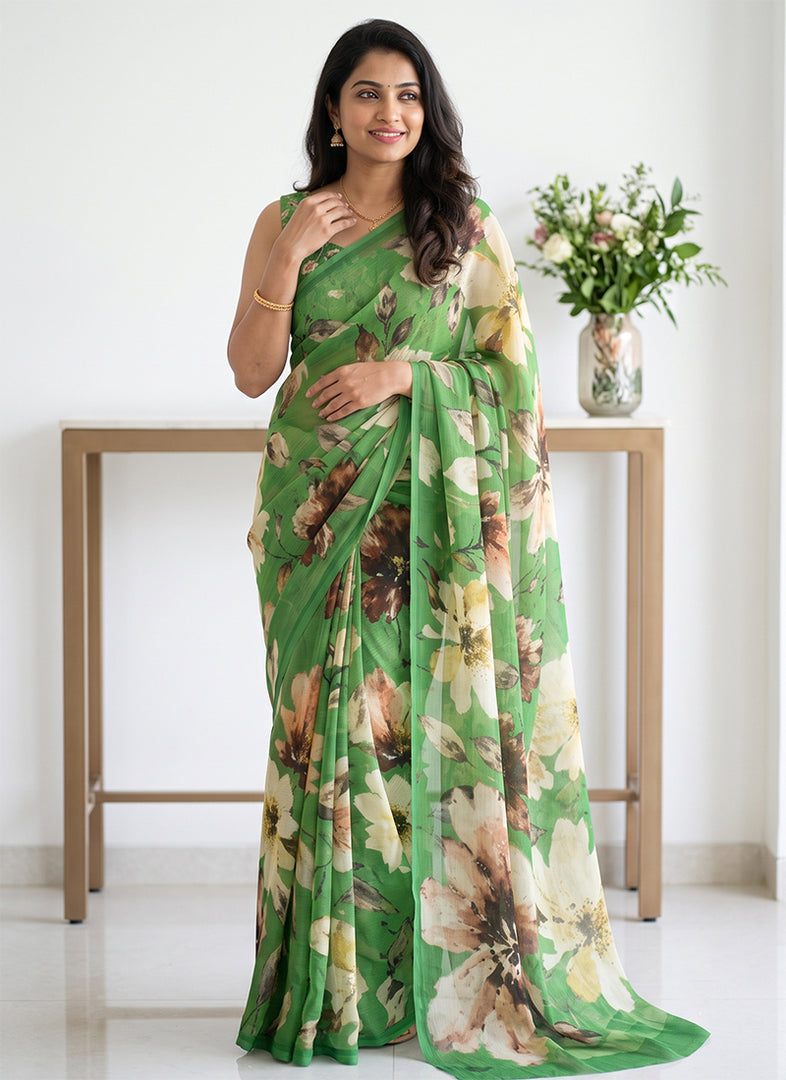 Siri Collections Digital Print Soft Siri Chiffon Saree with Blouse