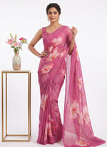 Load image into Gallery viewer, Siri Collections Digital Print Soft Siri Chiffon Purple Pink Colour Saree with Blouse