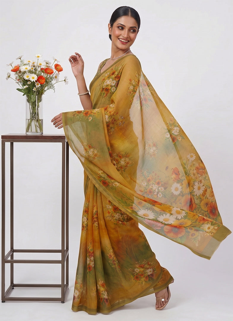 Siri Collections Digital Print Soft Siri Chiffon Saree with Blouse