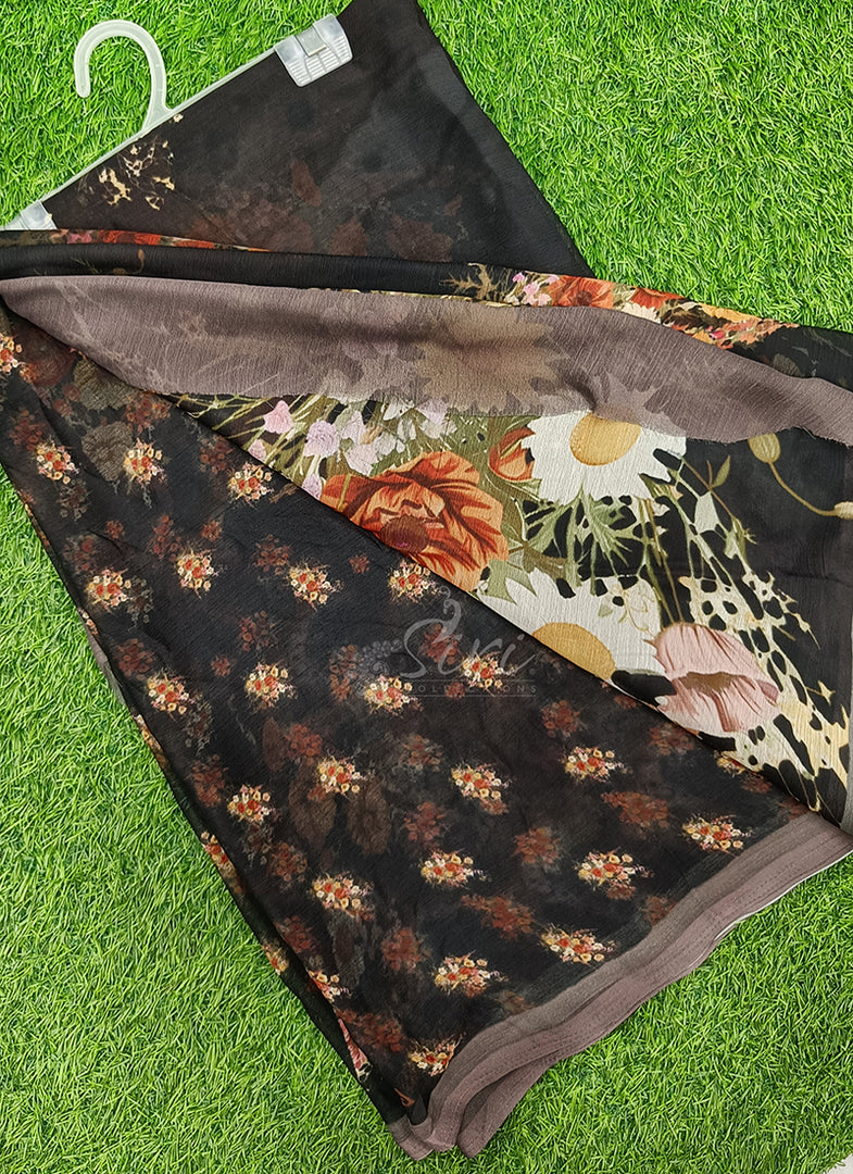 Siri Collections Digital Print Soft Siri Chiffon Saree with Blouse