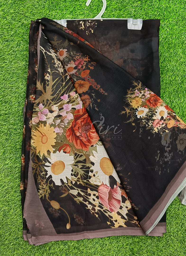 Siri Collections Digital Print Soft Siri Chiffon Saree with Blouse