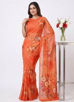 Load image into Gallery viewer, Siri Collections Digital Print Soft Siri Chiffon Shaded Orange Colour Saree