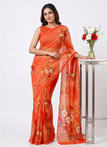 Load image into Gallery viewer, Siri Collections Digital Print Soft Siri Chiffon Shaded Orange Colour Saree