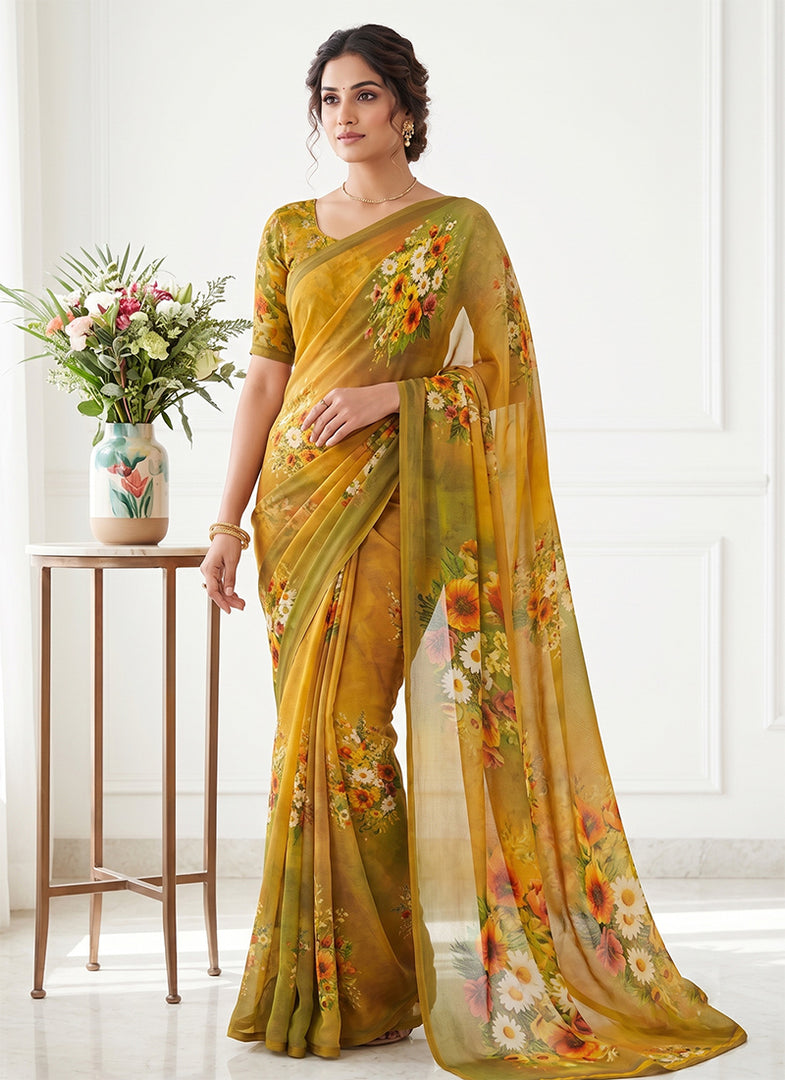 Siri Collections Digital Print Soft Shaded Siri Chiffon with Blouse