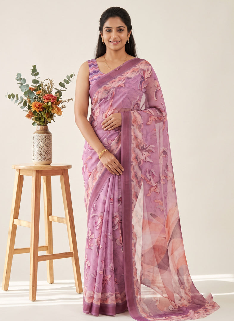 Siri Collections Digital Print Soft Siri Chiffon Saree with Blouse