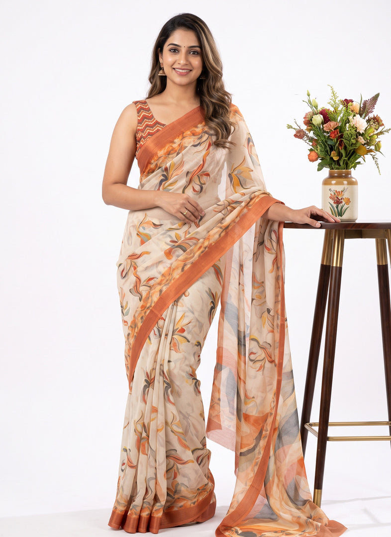 Siri Collections Digital Print Soft Siri Chiffon Saree with Blouse