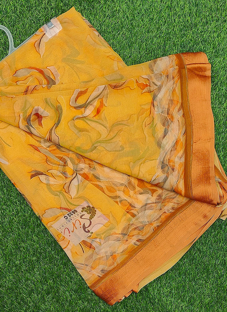 Siri Collections Digital Print Soft Siri Chiffon Saree with Blouse