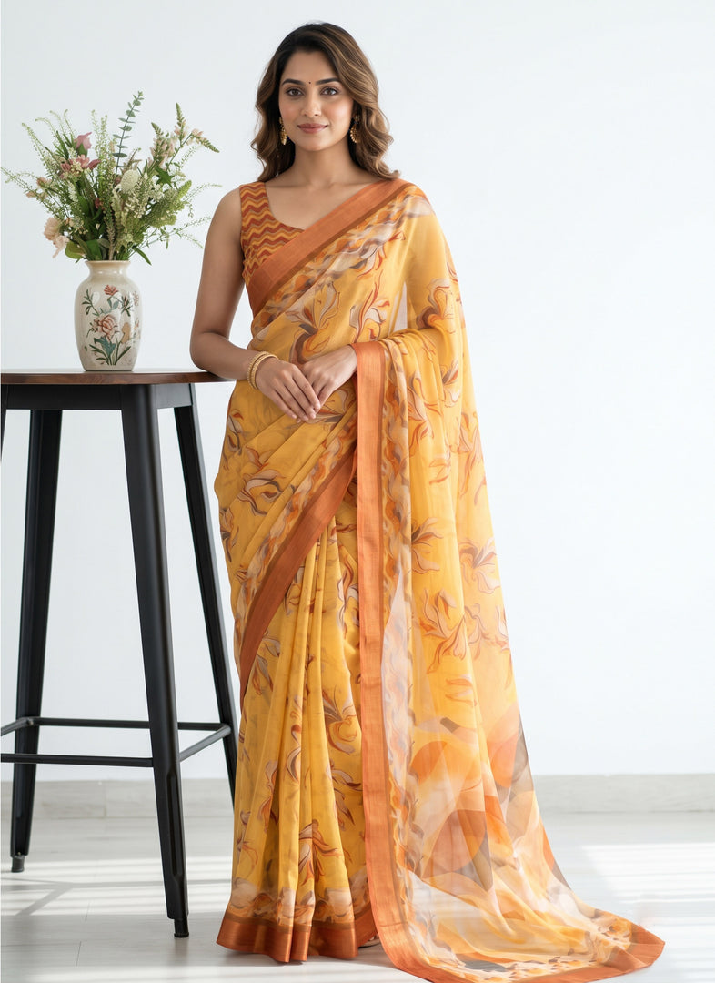 Siri Collections Digital Print Soft Siri Chiffon Saree with Blouse