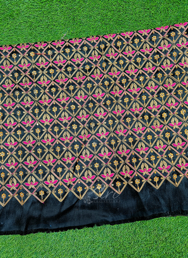 Beautiful Raw Silk Fabric in Embroidery Stone Work