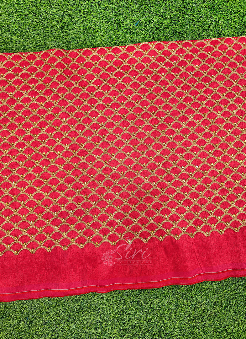 Lovely Raw Silk Fabric in Embroidery Stone Work